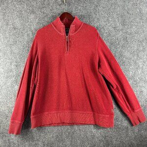Eddie Bauer Sweater Mens XL 1/4 Zip Red Ribbed Knit Pullover Long Sleeve HOLE